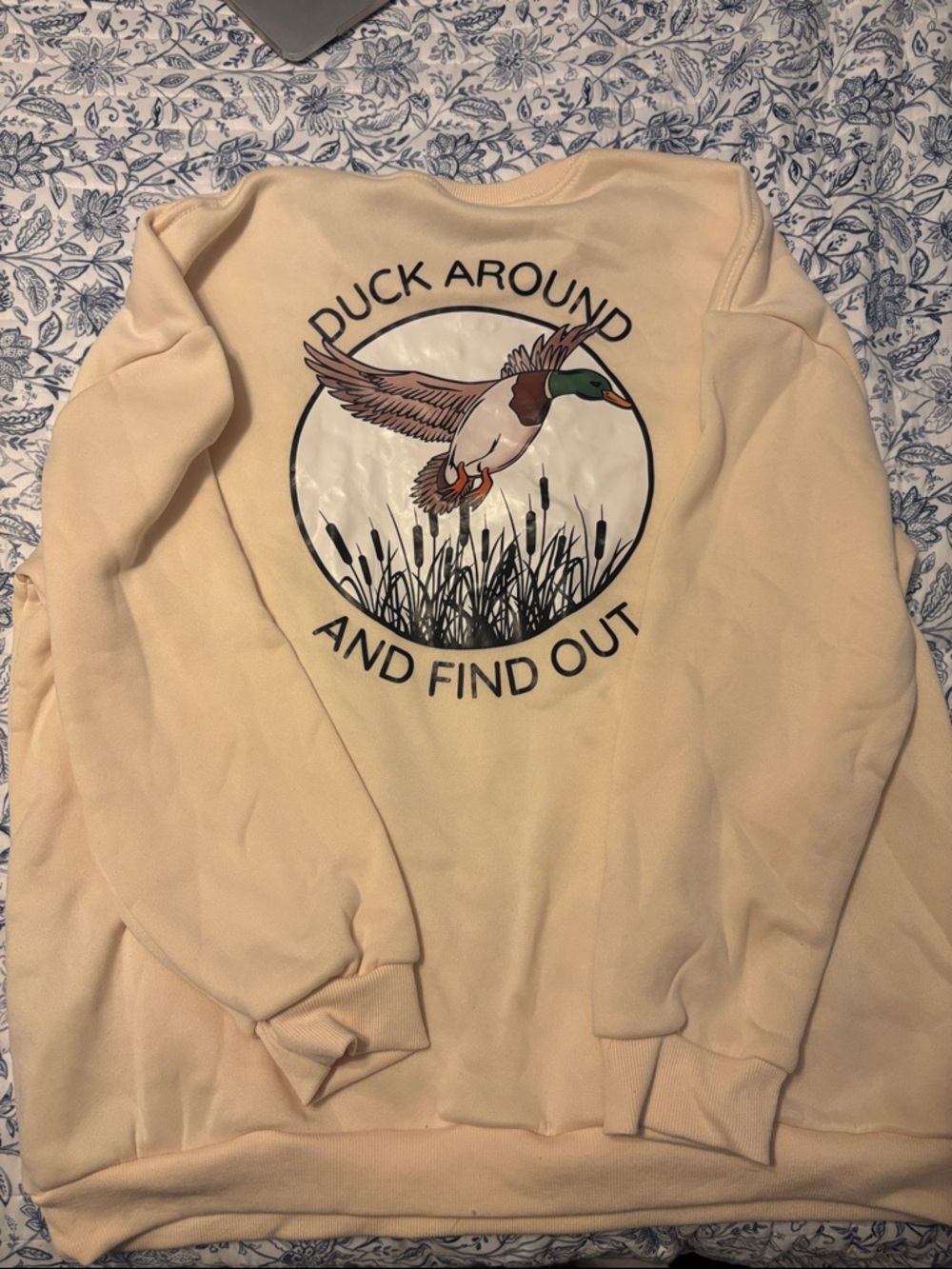 Men's Cream Graphic Sweatshirt - 'Duck Around' Print